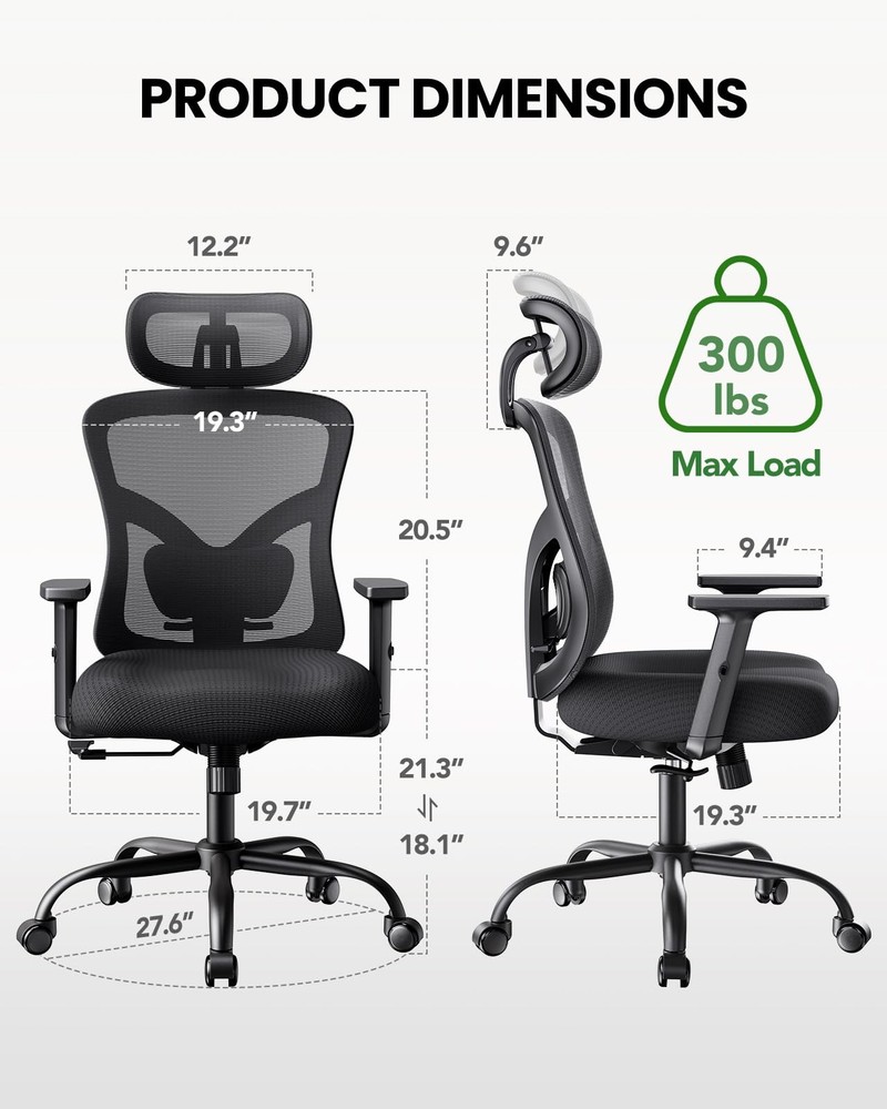 Ergonomic Office Chair Gaming with Lumbar Support 2D Headrest Adjustable