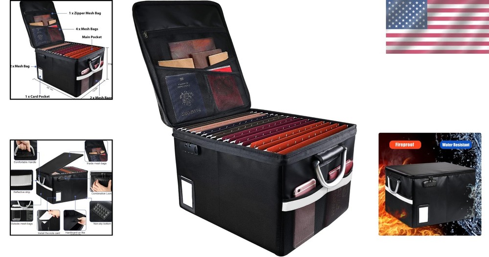 Fireproof Document Box with Lock - Portable Organizer