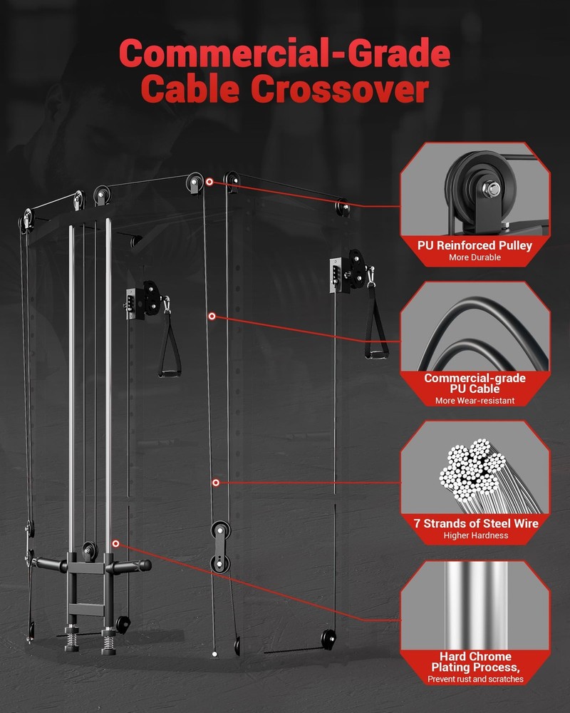 Power Cage 2000lbs Multi-Function Squat Rack w/ Pulley Cable System for Home Gym