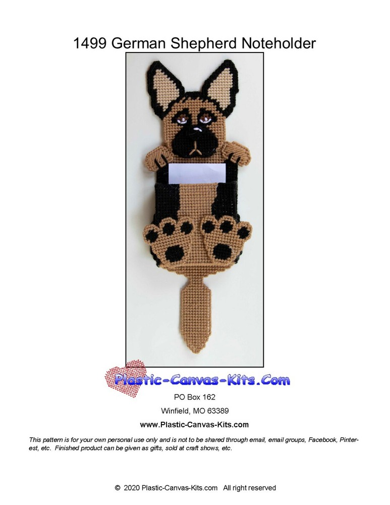 German Shepherd Note Holder-Plastic Canvas Pattern or Kit