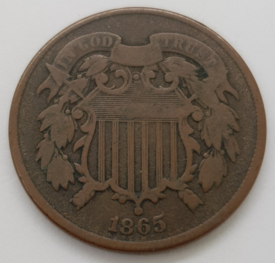 1865 US 2c Piece / Plain 5