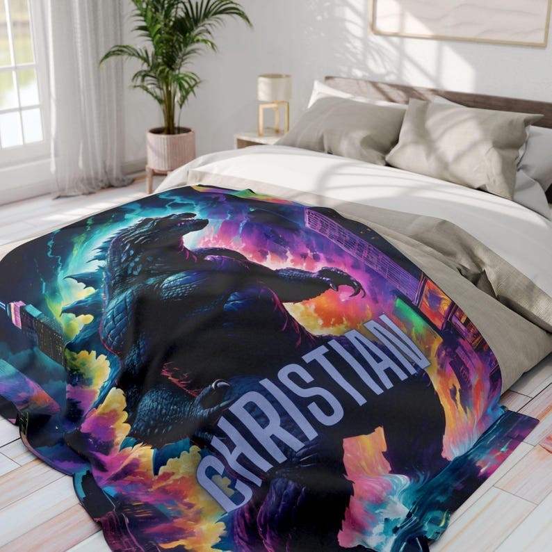 Personalized Monster Flannel Blanket – Psychedelic Kaiju Art Throw
