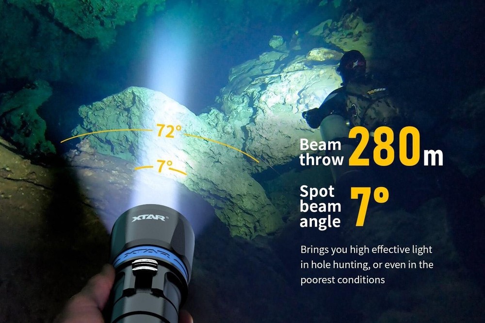 XTAR DS1 1000 Lumen Diving Flashlight FULL SET + EXTRA BATTERY + SILICON GREASE