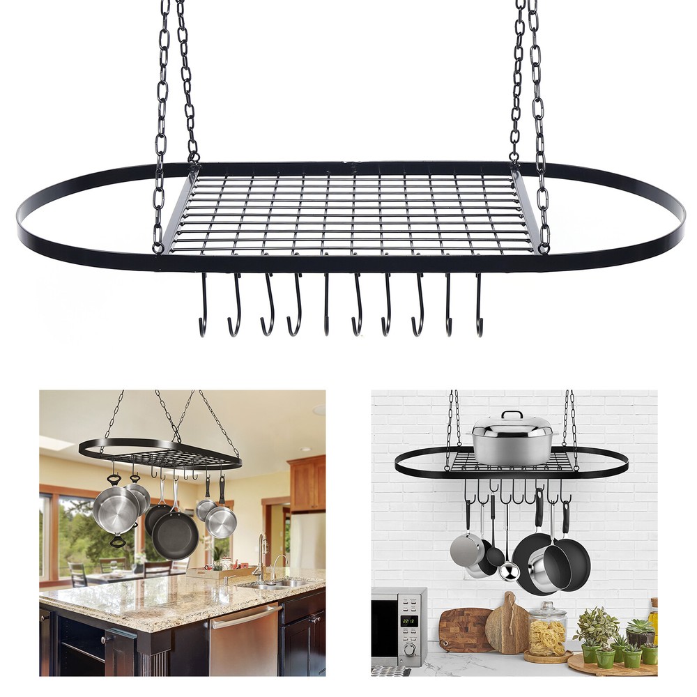 Hanging Pot Holder Pan Hanger Iron Kitchen Rack Cookware Organizer Storage Shelf