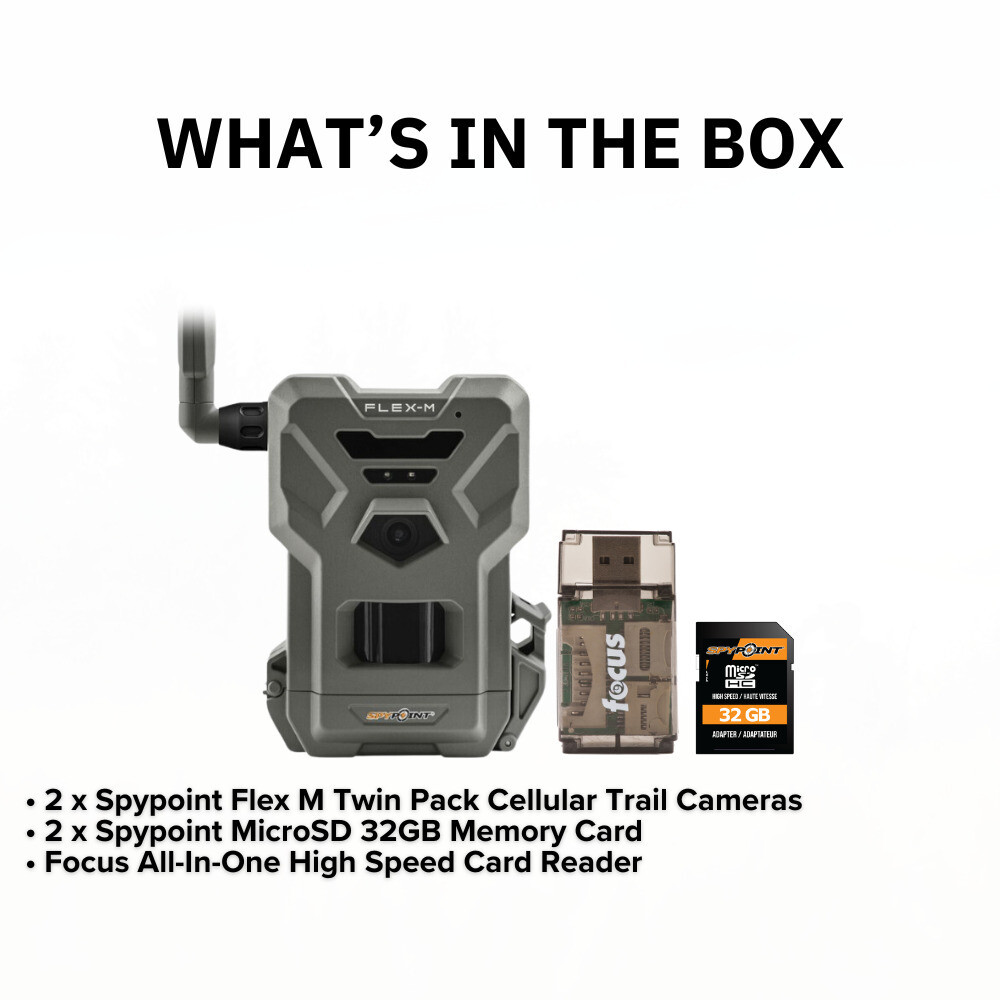 Spypoint Flex M Night Vision Motion Activate Cellular Trail Camera 2 Pack Bundle