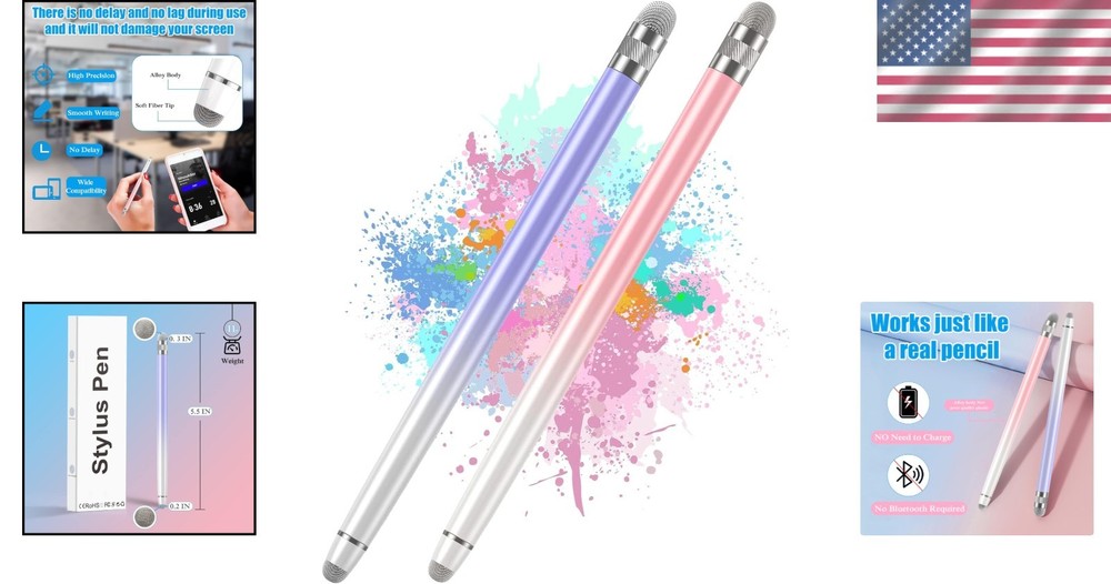 2-Pack Universal Touchscreen Stylus Pens for Precise Writing & Drawing
