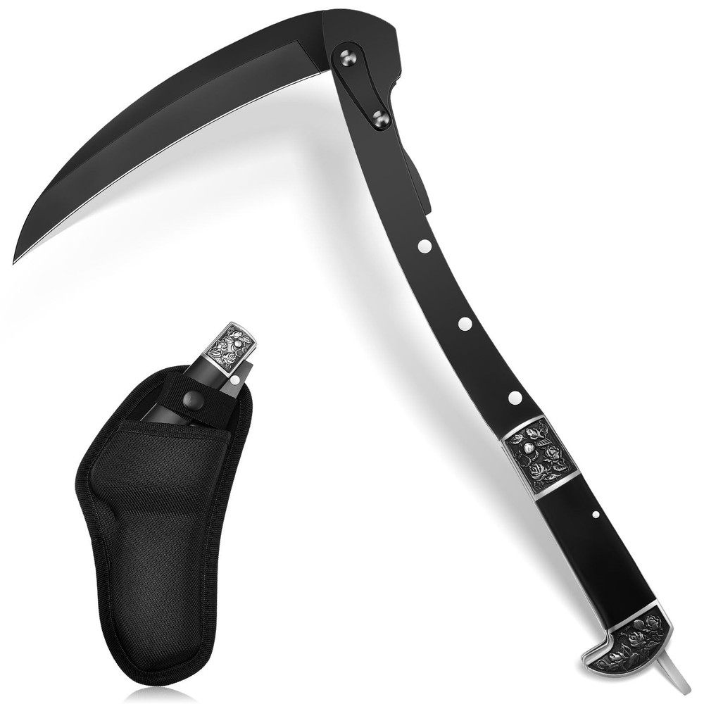 Black Sharp Folding Sickle Garden Tool Portable Safety Grass Hand Sickle with...