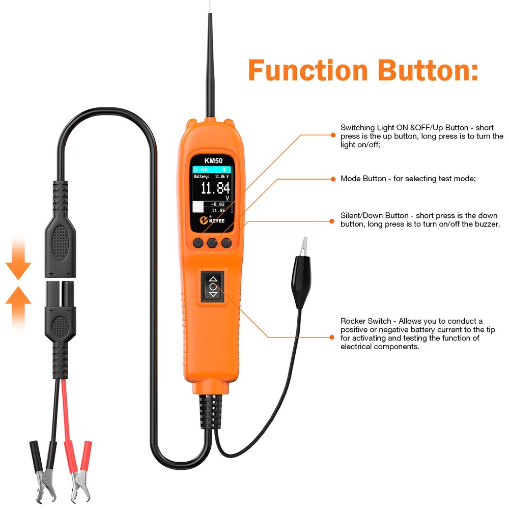 Kzyee KM50 12V&24V PowerScan Circuit Tester Electrical Power Probe AVOmeter Kit