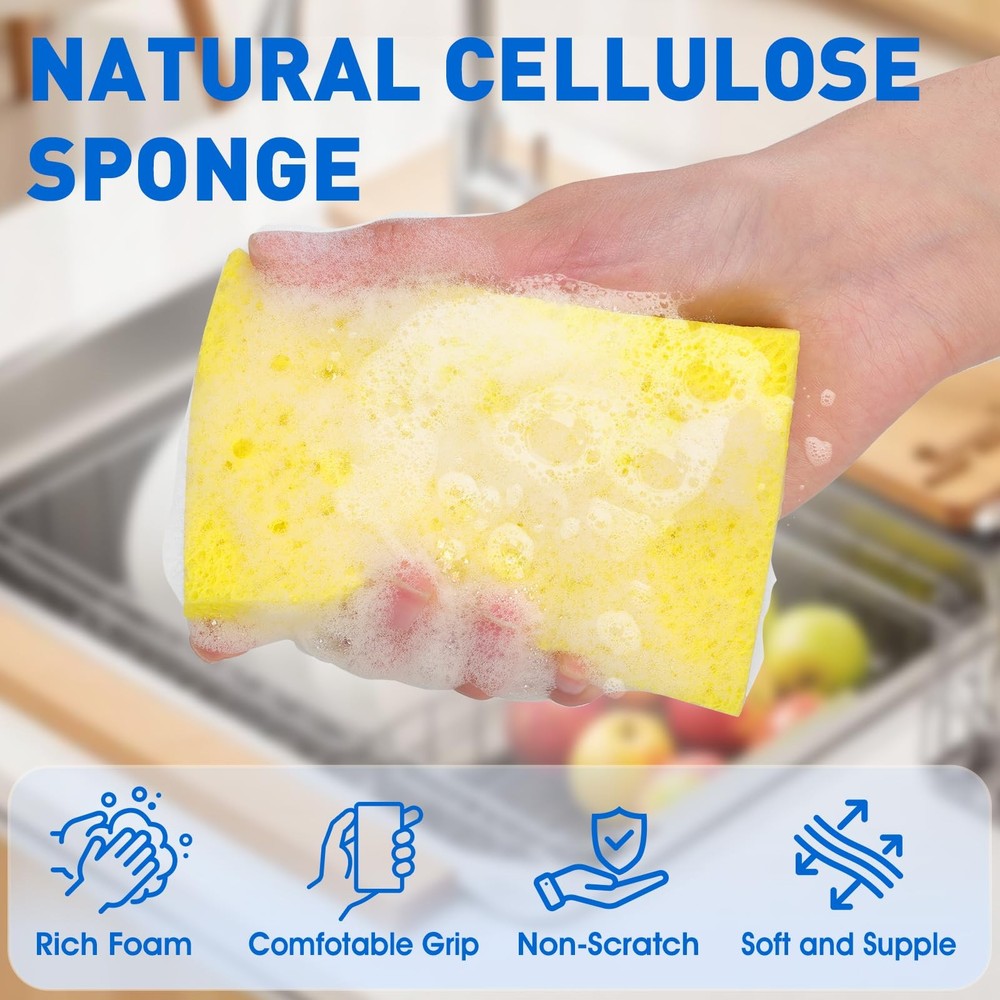 24 Pack Compressed Cellulose Sponge, Non Scratch Kitchen Sponges for Dish Cle...
