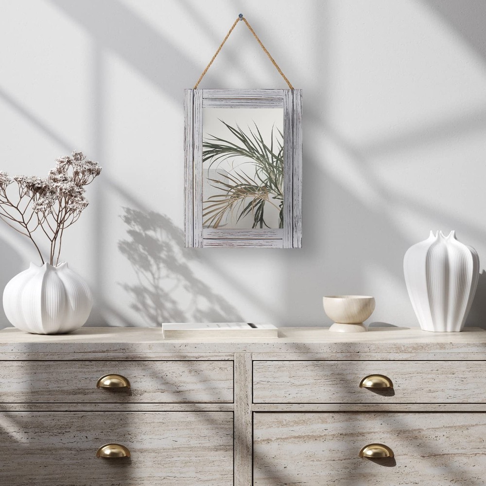 12 x 16 in Wall Decorative Mirror, Rustic Wood Frame Rectangular Mirror with ...