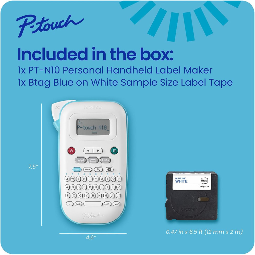 P-Touch PT-N10 Personal Handheld Label Maker, Portable and Prints, P-Touch Btag