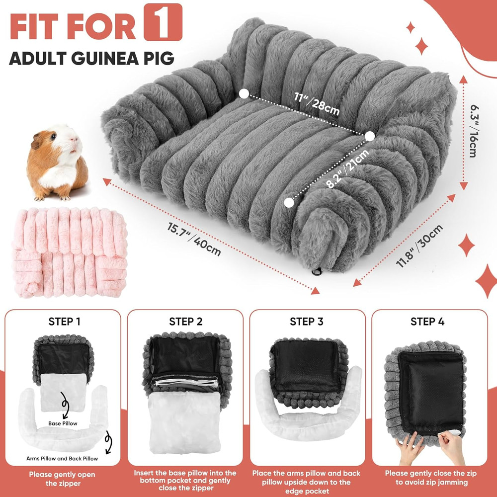 Guinea Pig Couch Fluffy Small Pet Sofa Two Removable Washable Covers Bed Stuffed