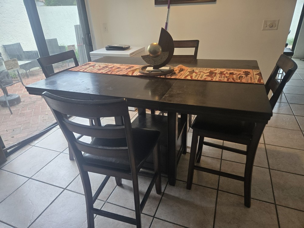Wooden Dining Table Set with 4 Chairs, Dark Finish