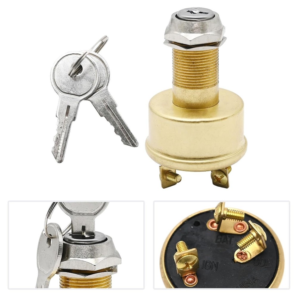 Durable Brass 3-Position Ignition Switch for Boats | Off-On-Start Functionality