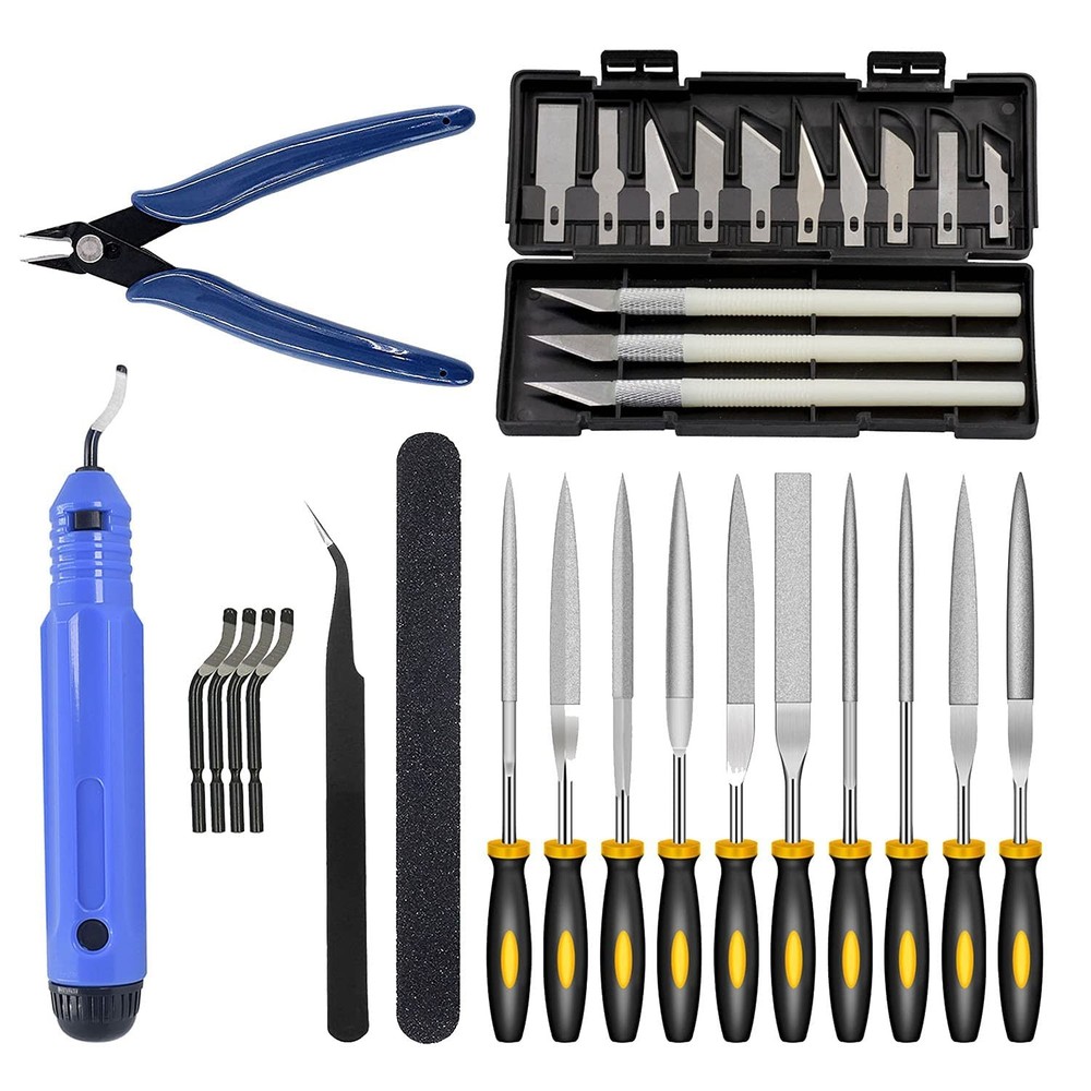 32 Piece 3D Print Tool Kit Includes Debur Tool, Cleaning, Black and Silver
