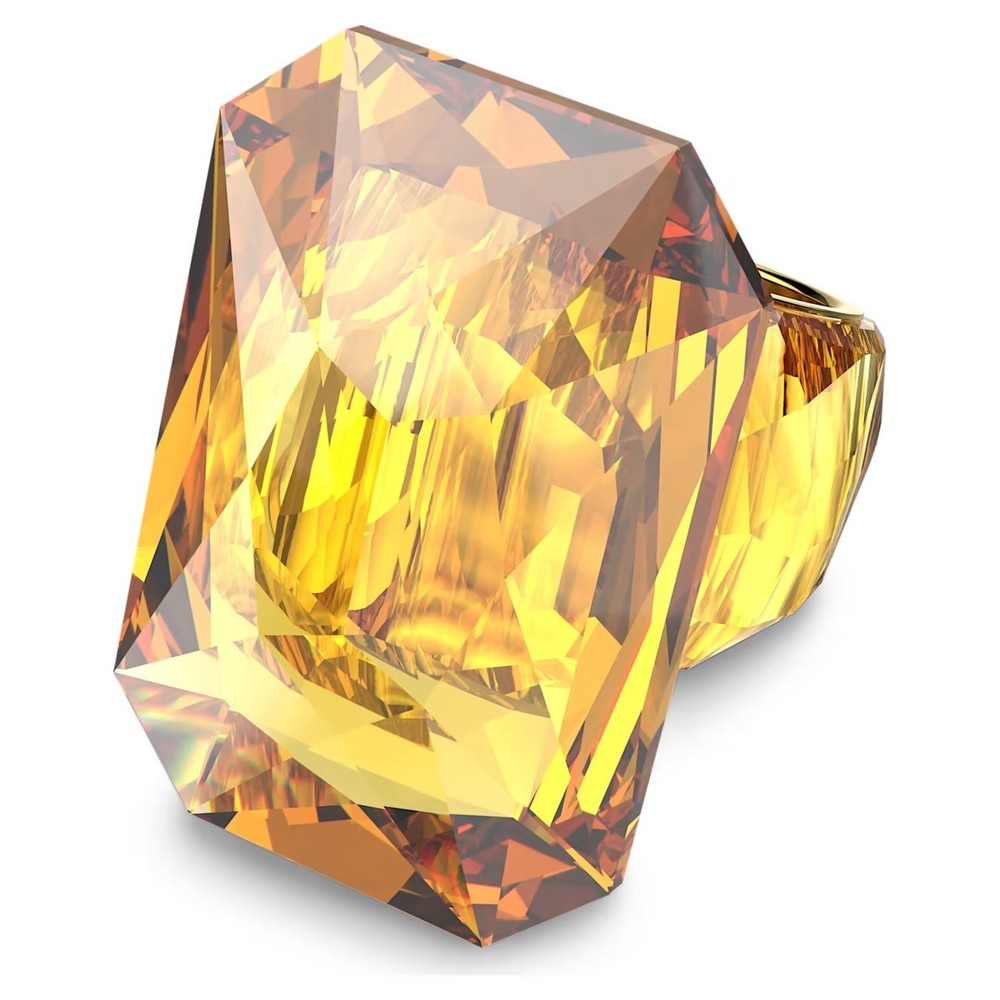 Swarovski Lucent cocktail ring oversized crystal, octagonal cut yellow size 60.