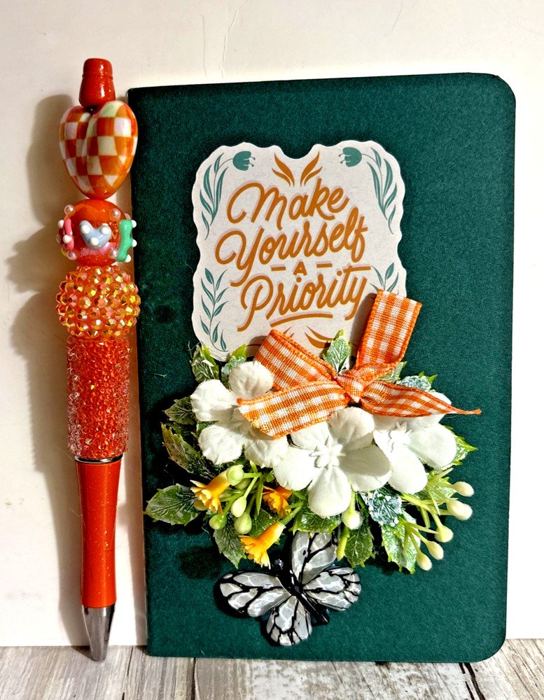 HANDCRAFTED  BEADED  PEN  & NOTE PAD  SET  -MAKE YOURSELF PRIORTY