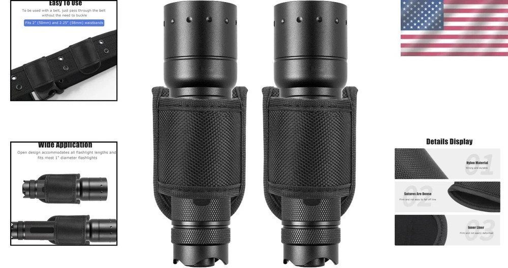 Flashlight Holster for Duty Belt, Open Top D Cell Compact Light Holder Case, Nyl