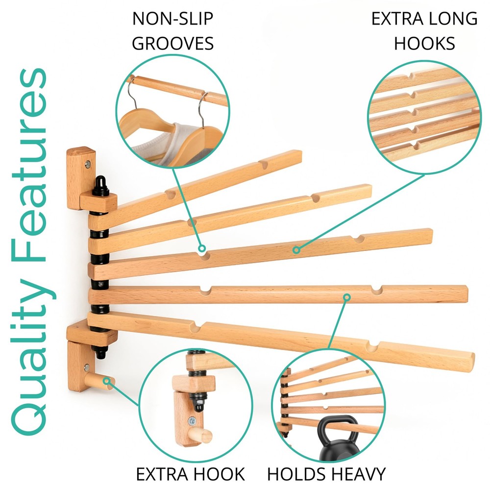 Swivel Towel Rack - Clothes Drying Rack Wall Mounted - Crafted with Rustic Ha...