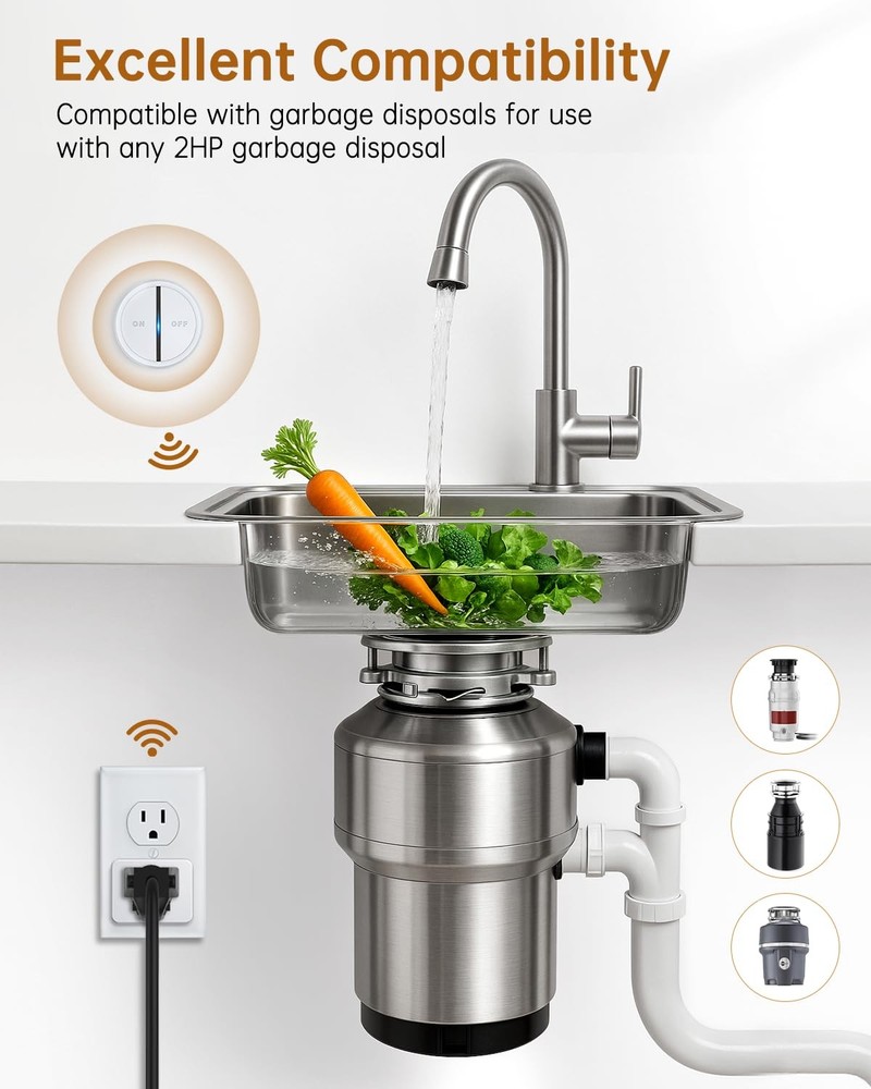 Garbage Disposal Wireless Switch Kit, 500 Feet RF Range Remote Control Outlet...