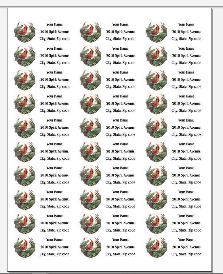 150 Christmas Primitive Red Cardinal Mailing Return Address Labels Personalized
