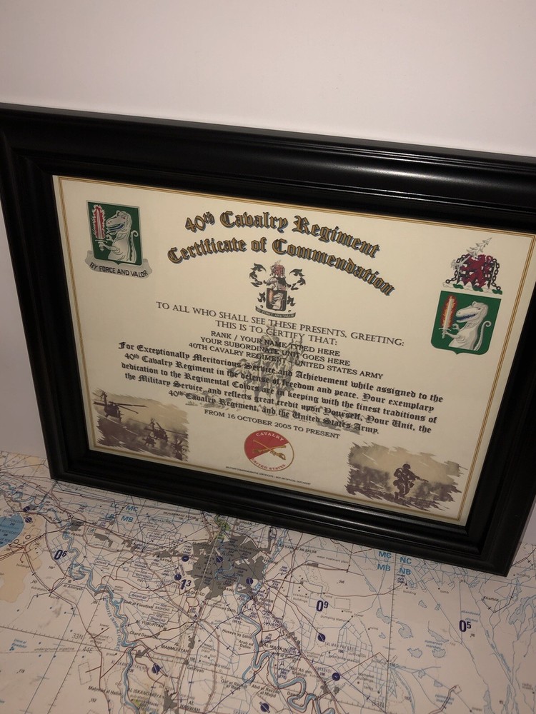 40TH U.S. CAVALRY REGIMENT / COMMEMORATIVE - CERTIFICATE OF COMMENDATION
