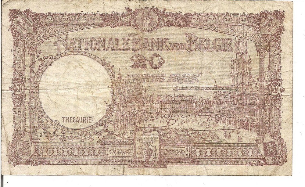BEGIUM. 20 FRANCS, P#111, 1941