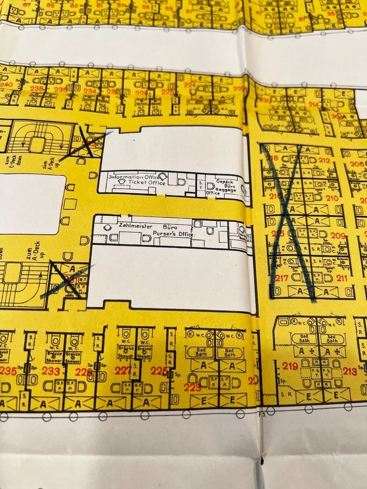 Vintage 1934 North German Lloyd BREMEN First & Second Class Deck Plan