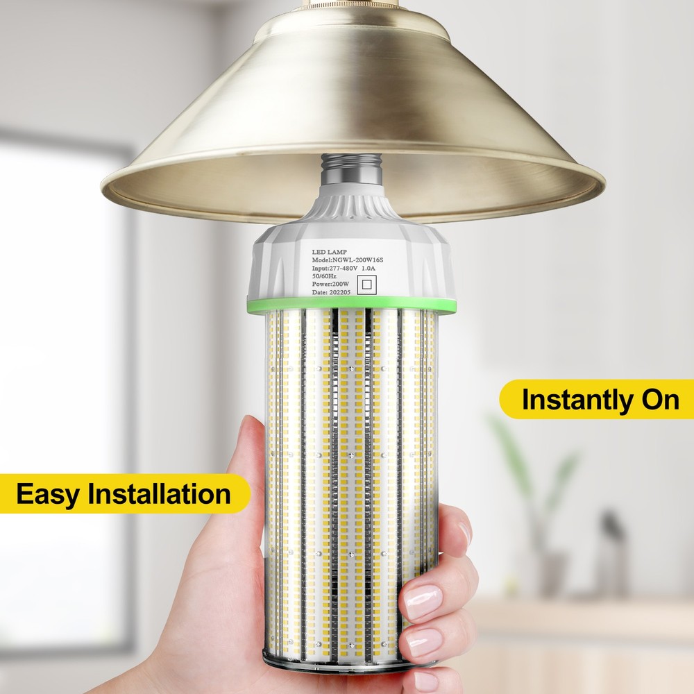 277-480V Industrial LED Corn Light Bulb 200W Warehouse Highbay Lighting E39 Base