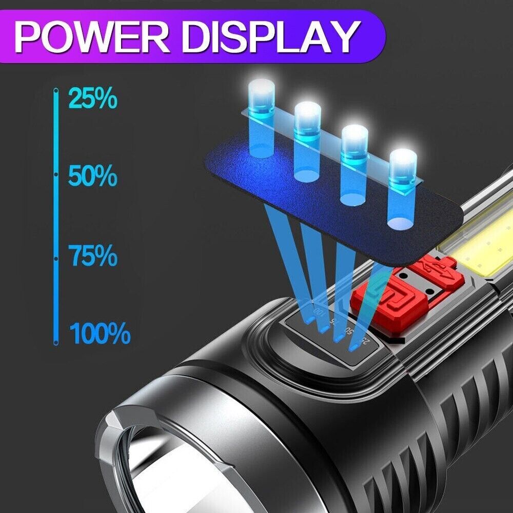 Super Bright LED Torch Tactical Flashlight Lantern USB Rechargeable & Battery