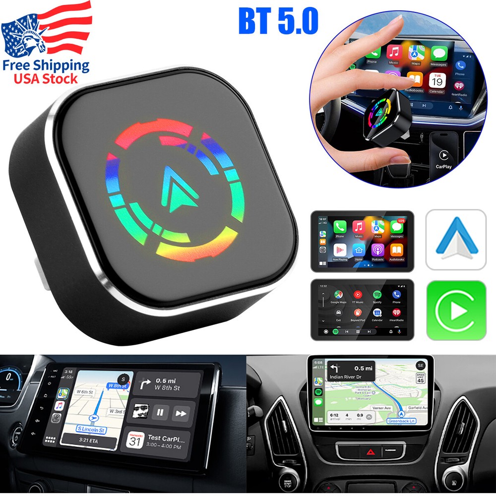 2in1 Wired to Wireless CarPlay Adapter Android Auto Adapter Wi-Fi Plug & Play #