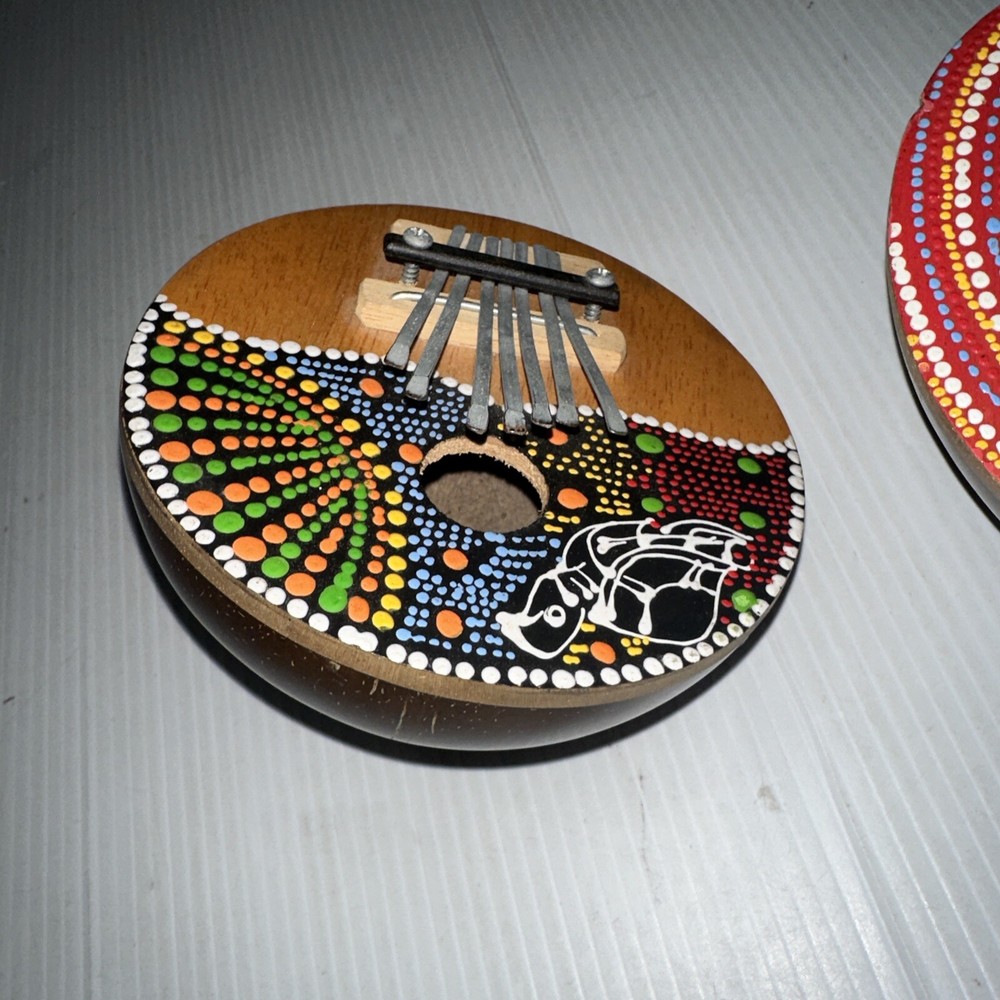 2x Hand Crafted Aboriginal Kalimba 7 Key Thumb Piano Coconuts