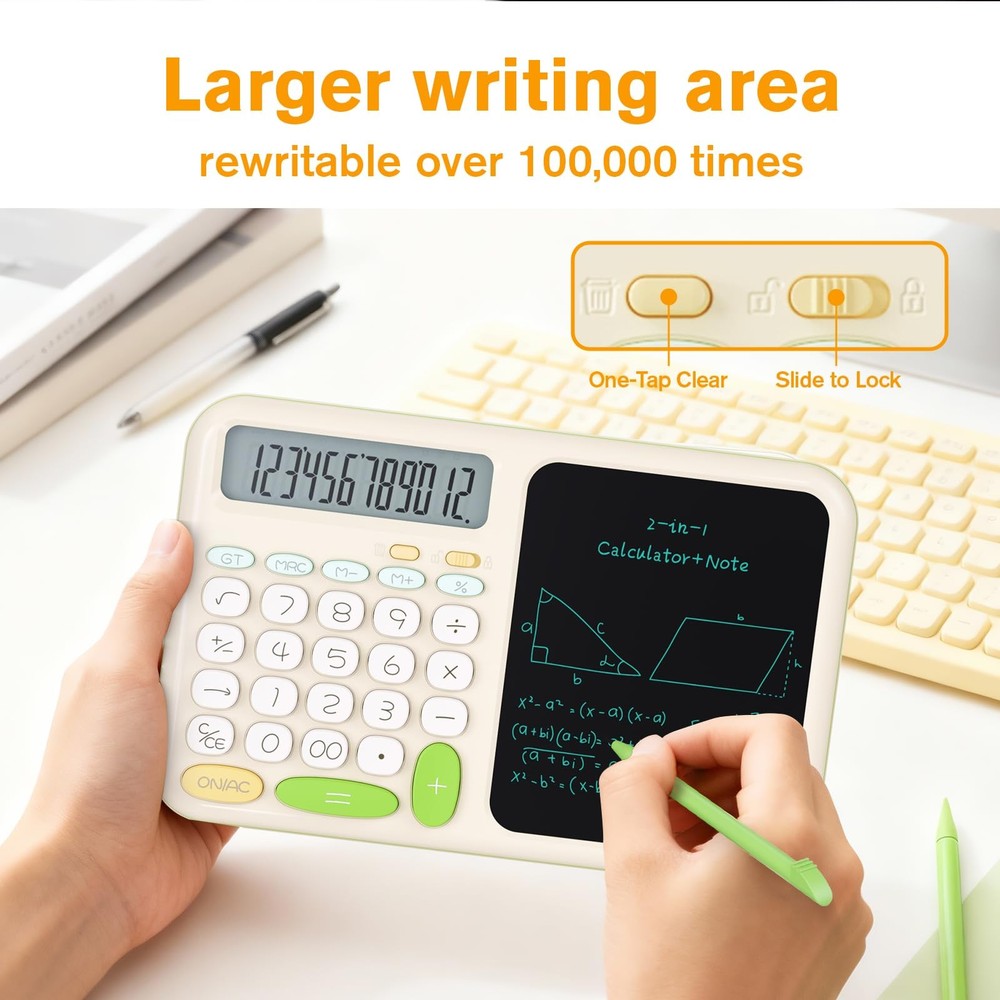 Desk Basic Calculator with Notepad for School Cute Simple Big Button Standard...