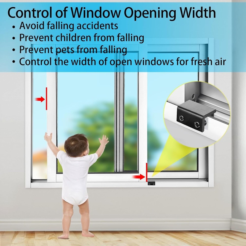 Adjustable Security Window Locks - 8 Pack with Key for Vertical & Horizontal Use