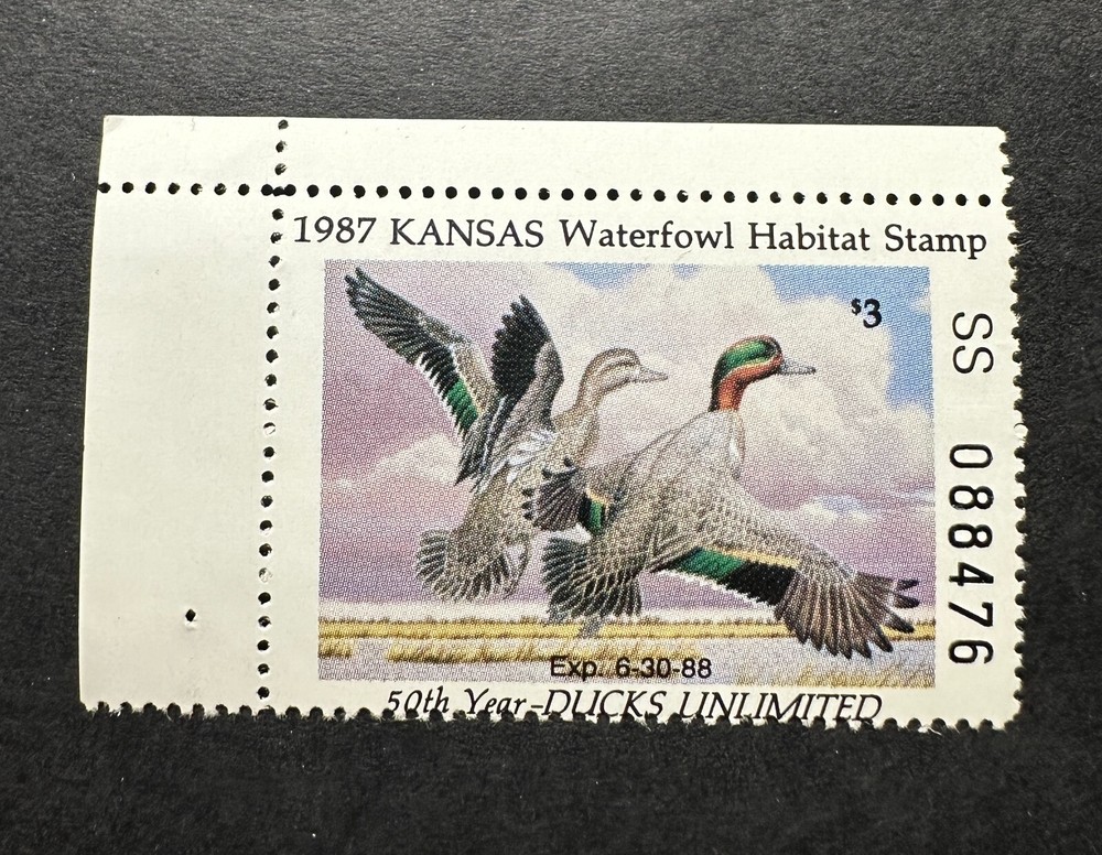 WTDstamps - 1987 KANSAS - State Duck Stamp - Mint OG NH