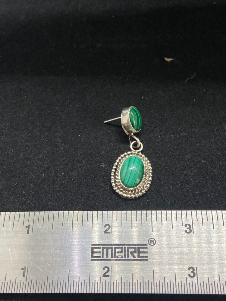 Handmade Native American Navajo malachite Sterling Silver post Dangle Earrings