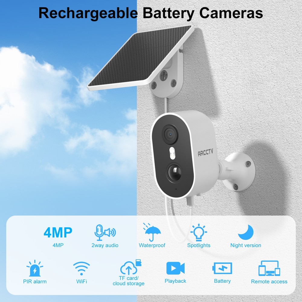 ARCCTV 4MP Solar Security Camera Outdoor Wireless IP Home Battery Powered Camera