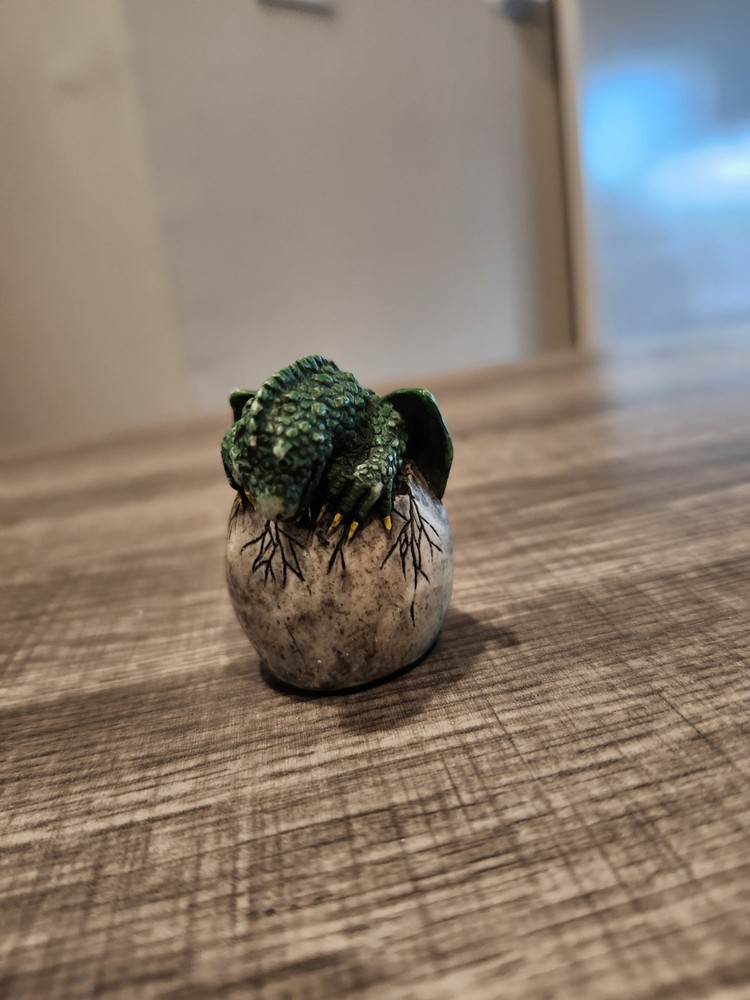 Green Dragon With Hatching Egg Mini Statue