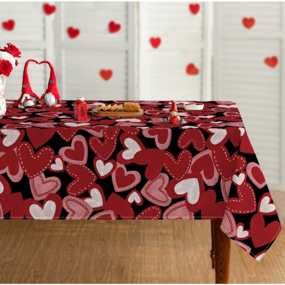 Valentines Day Tablecloth Red Hearts Rectangular 60x84 Washable Table Cover