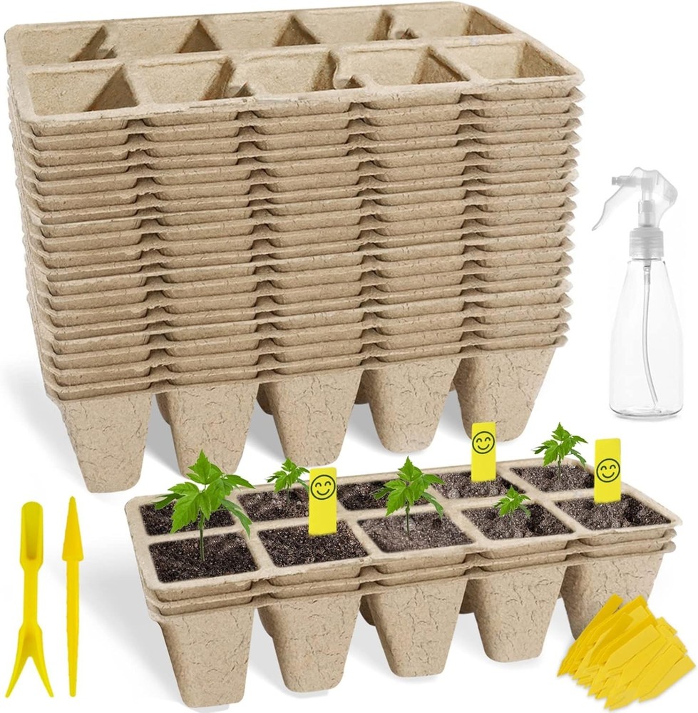 200 Cells Seed Starter Tray, 20 Pack Biodegradable Seed Starter Kit, Peat Pot...