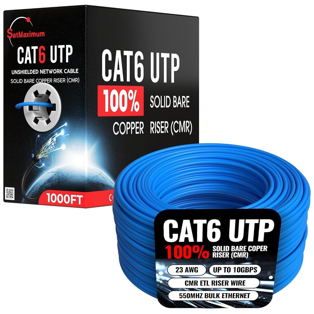 1000FT Cat6 23AWG Solid Bare Copper CMR Riser Ethernet Networking Cable