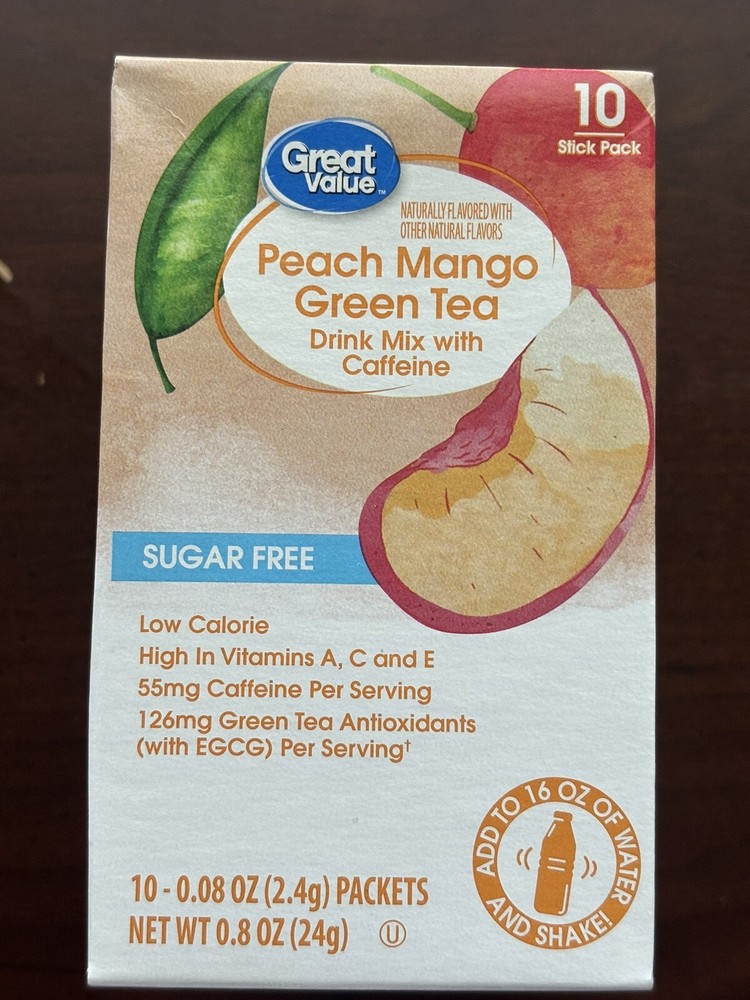 2 Peach Mango Green Tea with Caffeine Sugar Free Drink Mix