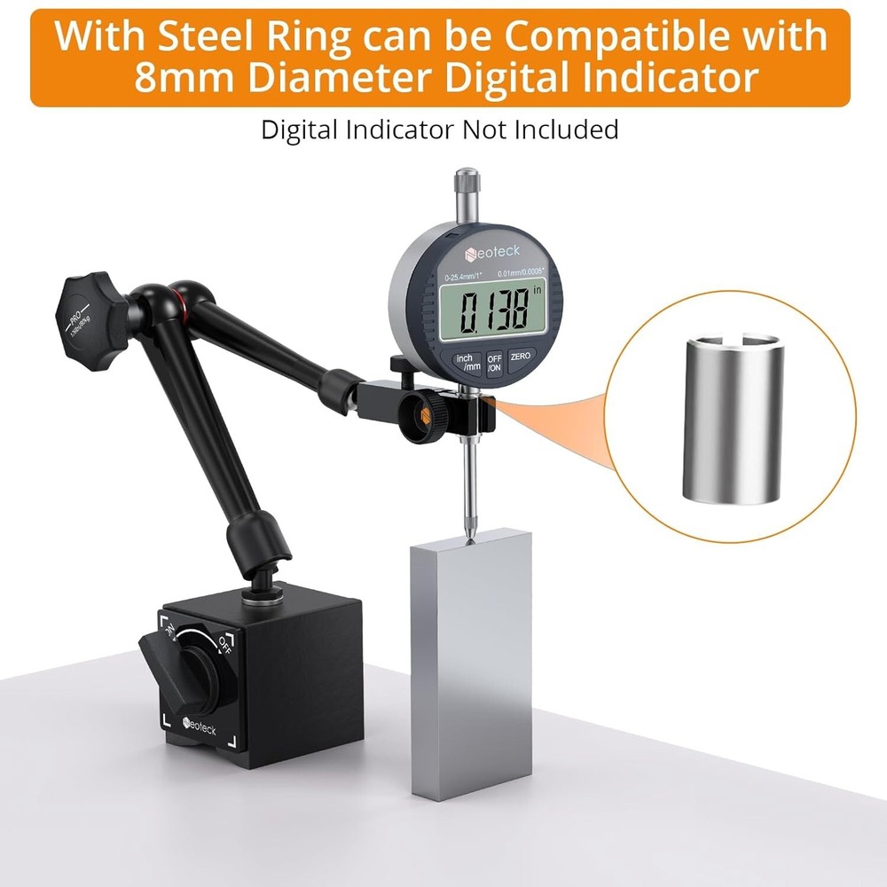 Versatile Magnetic Base Stand with Adjustable Arms for Dial Indicators - 14.1in