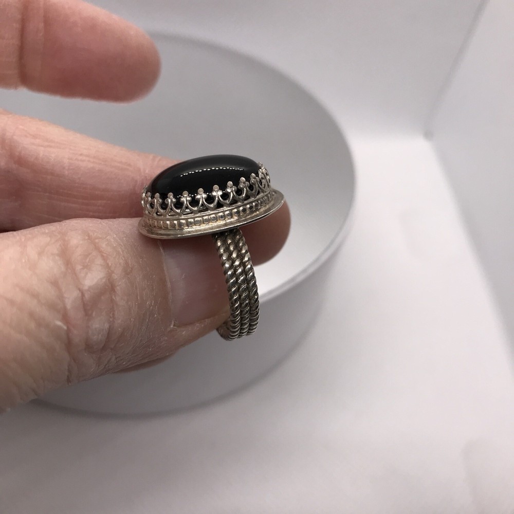 Black Onyx In Sterling Silver Handmade Artisan Ring S-7