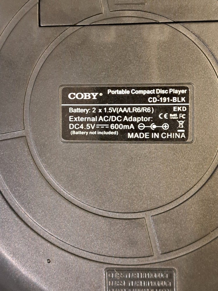 COBY Portable CD Player CD-191-BLK TESTED & WORKS With Headphones
