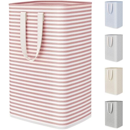 Large Collapsible Laundry Hamper, Tall Foldable Dirty Clothes Baskets 75L Pink
