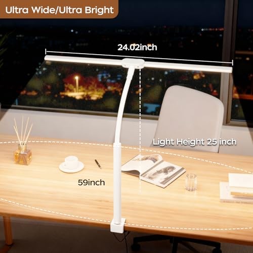 LED Desk Lamp with Clamp, Double Head Adjustable Architect Light, Eye White