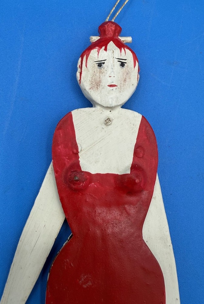 PAINTED METAL "JUMPING JILL" PULL STRING TOY FIGURE