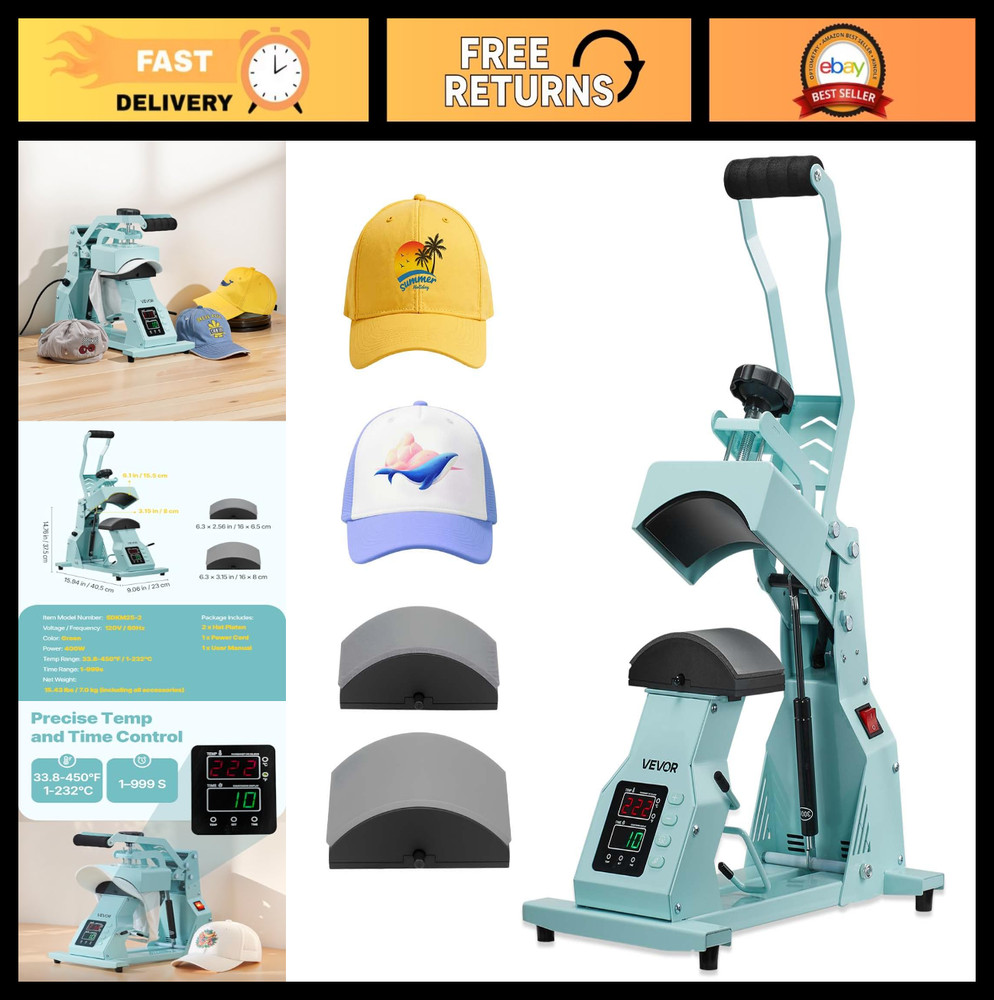 Hat Heat Press Machine with 2 Interchangeable Platens, Precise Temp Control for