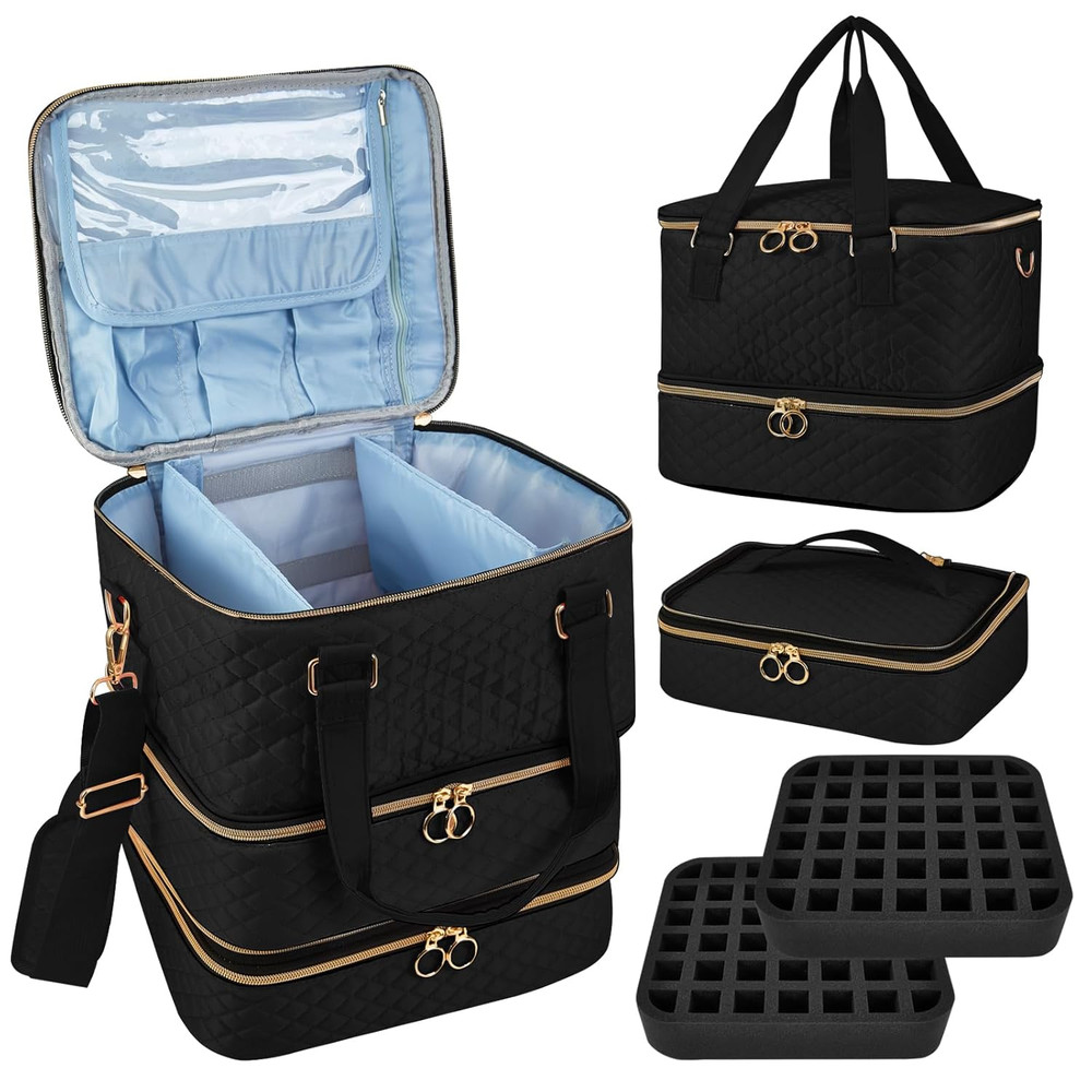 Nail Bag Organizer Case - Three Layer Nail Polish Storage Bag with Adjustable Di